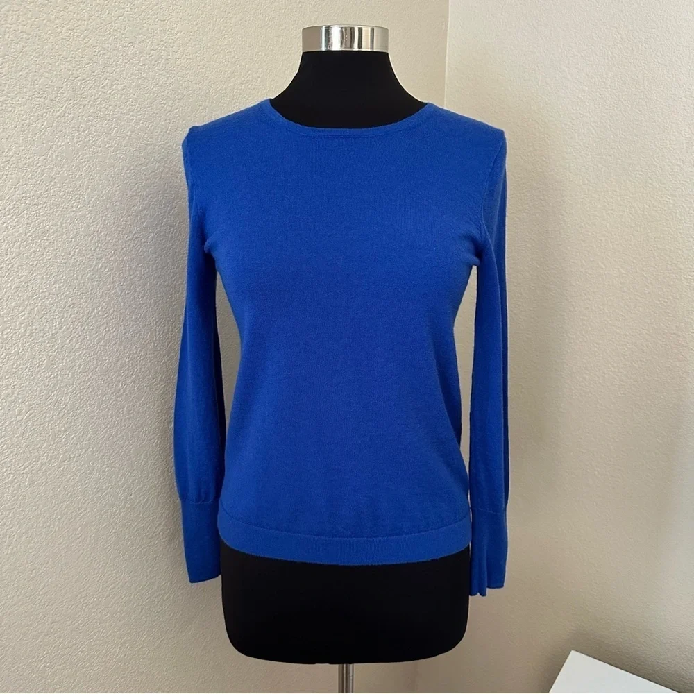 J. Crew 100% Merino Wool Royal Blue Crew Neck Sweater Size S